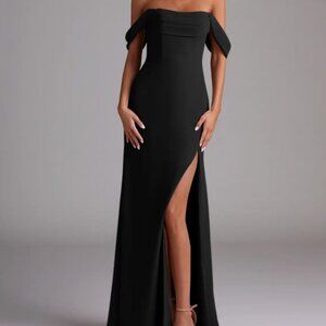 Azazie Saige Black A-Line Off the Shoulder Chiffon Convertible Dress 00